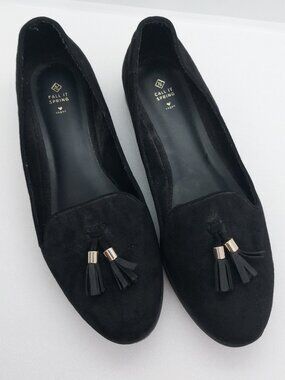 Call It Spring Women's Black Suede Loafers Slip On Shoes With Tassels Size 8